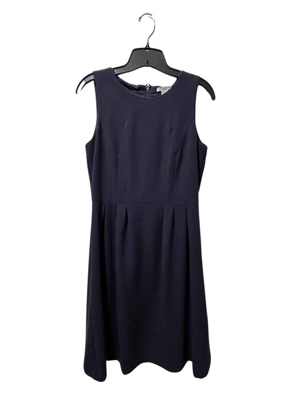 H&M Sleeveless Pleated Fit-and-Flare Knee Length Knit Dress, Navy Blue, Size 8